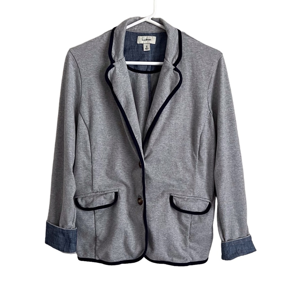 LL Bean Women’s Grey Cotton Blazer Preppy Outdoor Chambray Classic Classy Medium